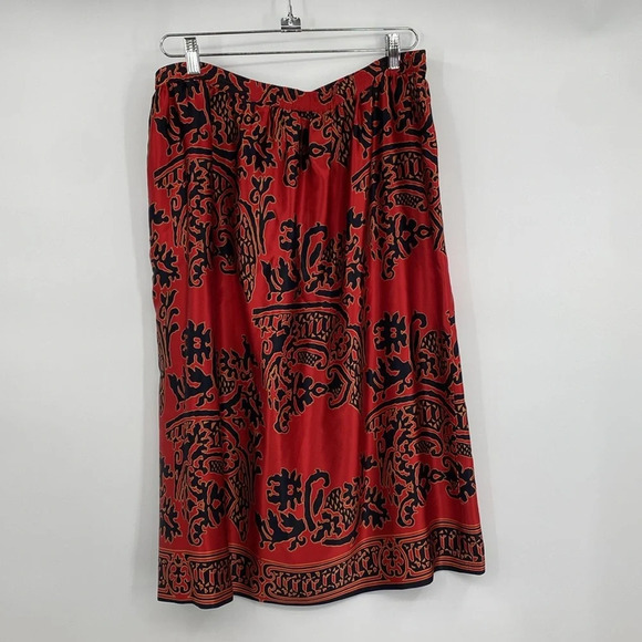 Umi Collections by Anne Crimmins Midi Skirt Womens Sz 14 Red Asian Silk Vintage - Picture 6 of 10